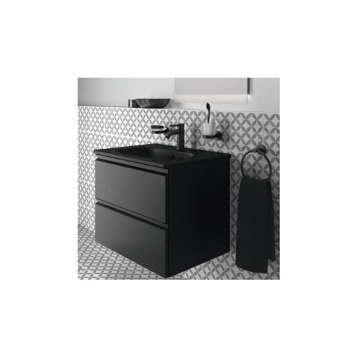 Hanging bathroom cabinet with sink IDEAL STANDARD Tesi 80 cm, black-matt