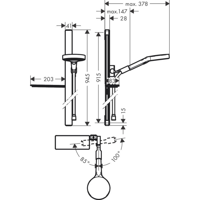 HANSGROHE Rainfinity 130 3jet 90 cm shower stand sets, 27671000
