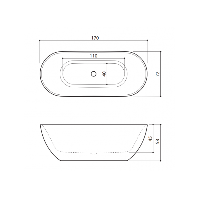 Stone composite bathtub BALTECO Fabo 170 x 72 cm, white-matt