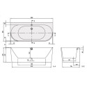 Taisnstūra vanna pie sienas VILLEROY & BOSH Oberon 2.0 no Quaryl materiāla 800 x 1800 mm