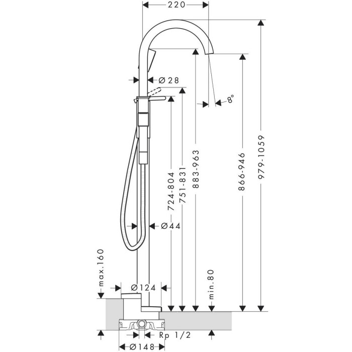 Grindinis vannas maisītājs HANSGROHE Axor One, 48440670