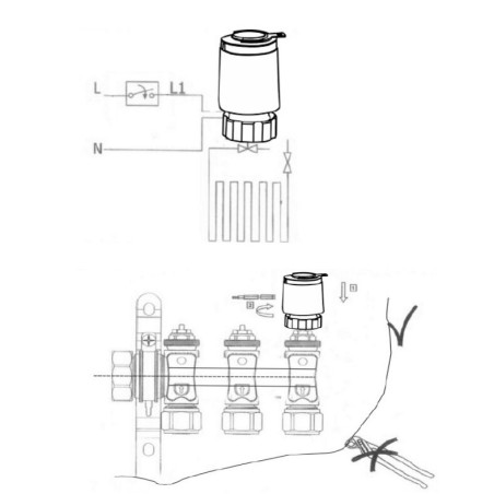 Thermostatic drive for floor heating manifold TECH M30 x 1.5