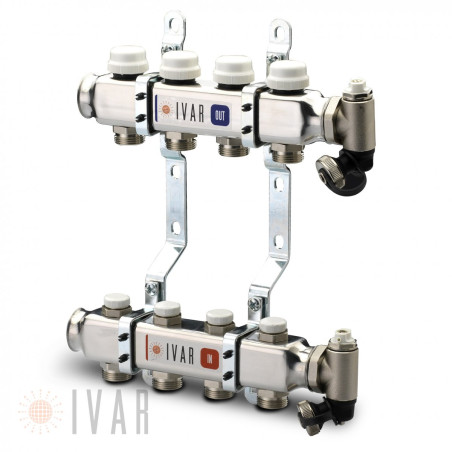 Adjustable floor heating manifold IVAR 5 circuits without flow meters, complete with mixing unit