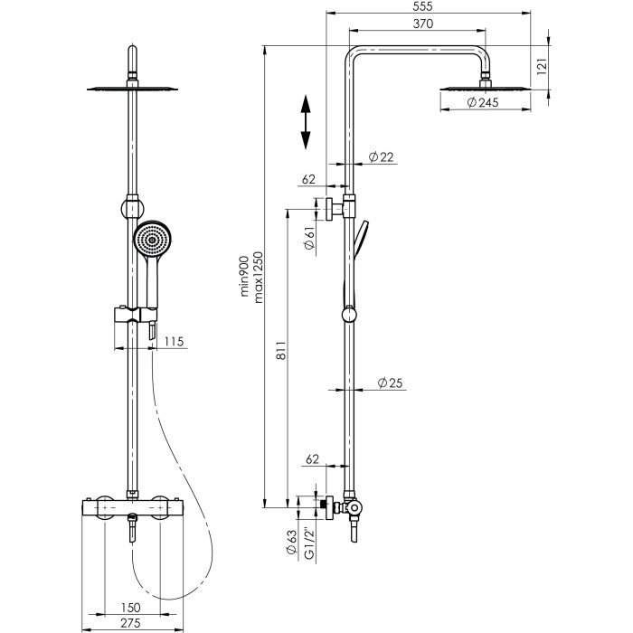 Dušas kolonnu komplekts RUBINETA Olo + Thermo-15