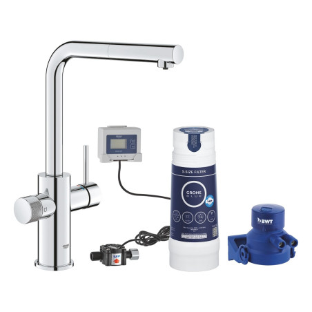 Virtuve (izlietne) maisītājs ar izvelkamu snapu GROHE Blue Pure Minta sākuma komplekts, 30591000