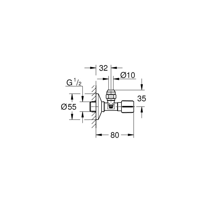 GROHE Angle Valve 1/2"" x 3/8"", 22074KF0
