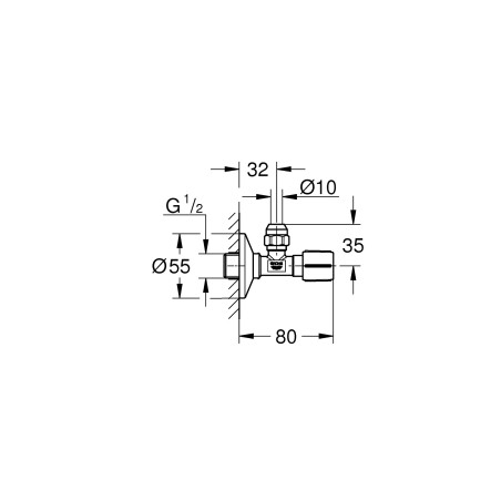 Leņķa vārsts GROHE 1/2"" x 3/8"", 22037000