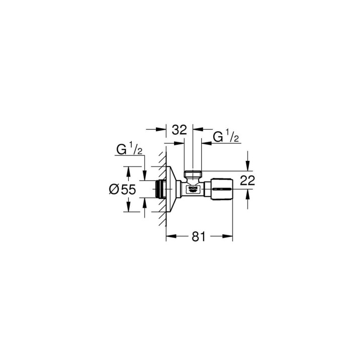 Leņķa vārsts GROHE 1/2"" x 1/2"", 22043000