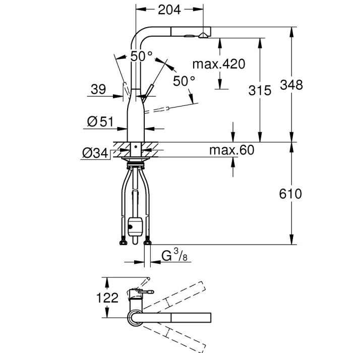 Kitchen (sink) faucet with pull-out hose GROHE Essence, 30504000