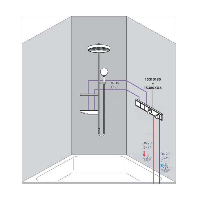 Встраиваемый термостатический душ 4 в 1 комплект HANSGROHE Rainfinity Showerpipe 360 1jet, хром