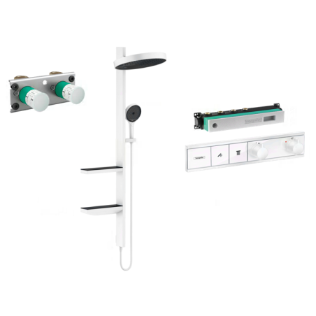 Potinkinis termostatiskais dušs 4 in 1 komplekts HANSGROHE Rainfinity Showerpipe 360 1jet, Matēta balta