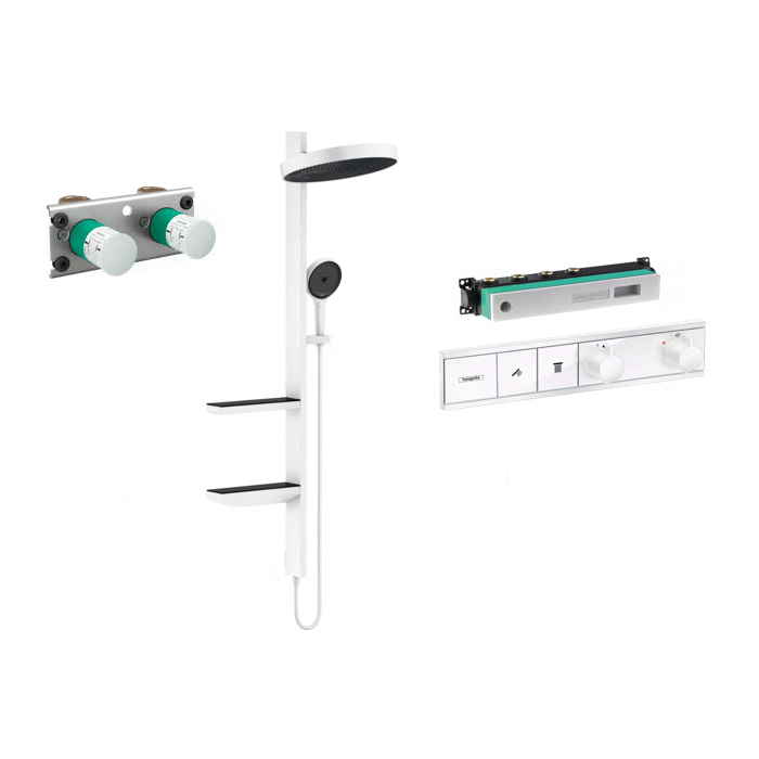 Potinkinis termostatiskais dušs 4 in 1 komplekts HANSGROHE Rainfinity Showerpipe 360 1jet, Matēta balta