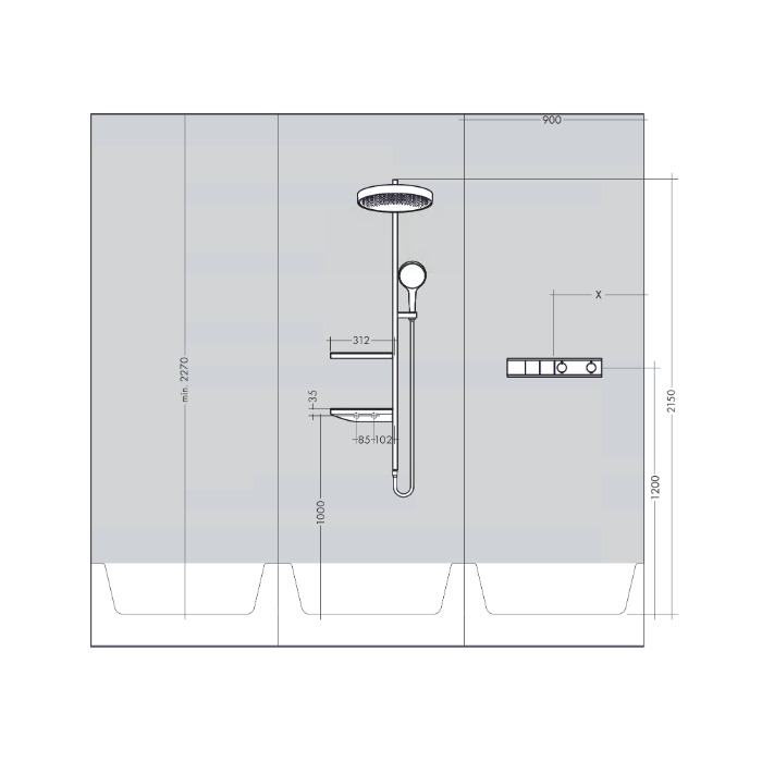 Potinkinis termostatiskais dušs 4 in 1 komplekts HANSGROHE Rainfinity Showerpipe 360 1jet, Matēta balta
