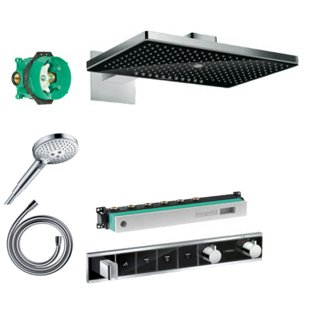 Iebūvēts termostatiskais dušas komplekts 5 in 1 HANSGROHE Rainmaker Select 460 3jet, melns/hromēts
