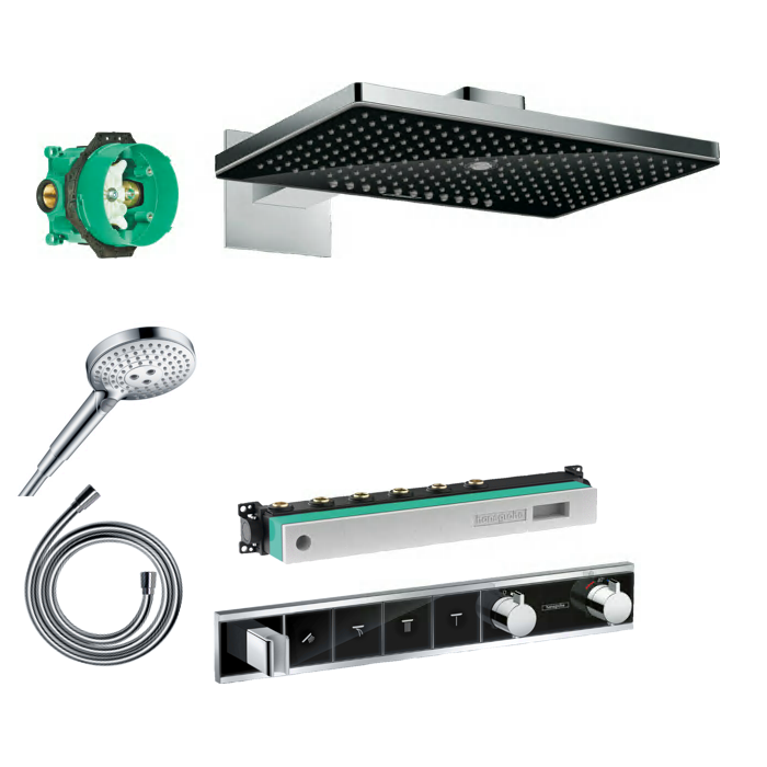 Iebūvēts termostatiskais dušas komplekts 5 in 1 HANSGROHE Rainmaker Select 460 3jet, melns/hromēts