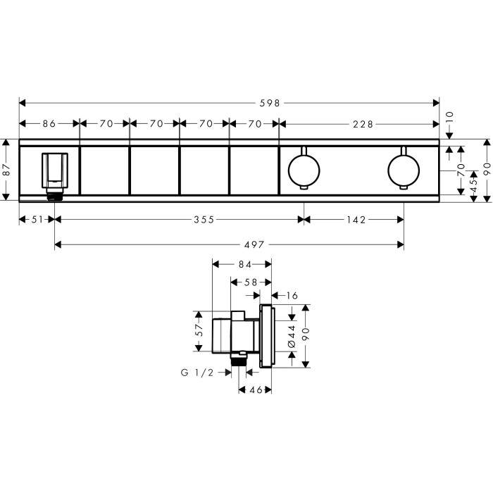 Iebūvēts termostatiskais dušas komplekts 5 in 1 HANSGROHE Rainmaker Select 460 3jet, melns/hromēts