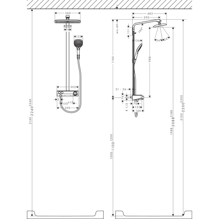 Termostatiska lietus duša sistēma HANSGROHE Raindance E Showerpipe 360 1jet, 27288400