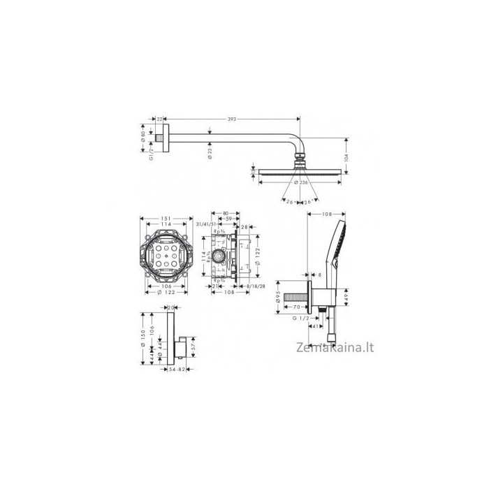 Potinkinis termostatiskais dušs 7 in 1 komplektā HANSGROHE Raindance S, 27959670
