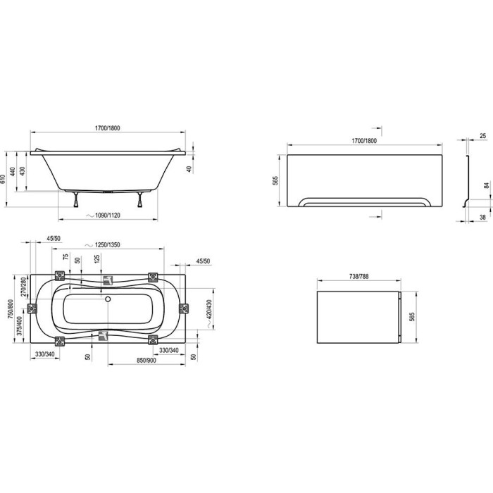 Acrylic rectangular bathtub RAVAK Campanula II