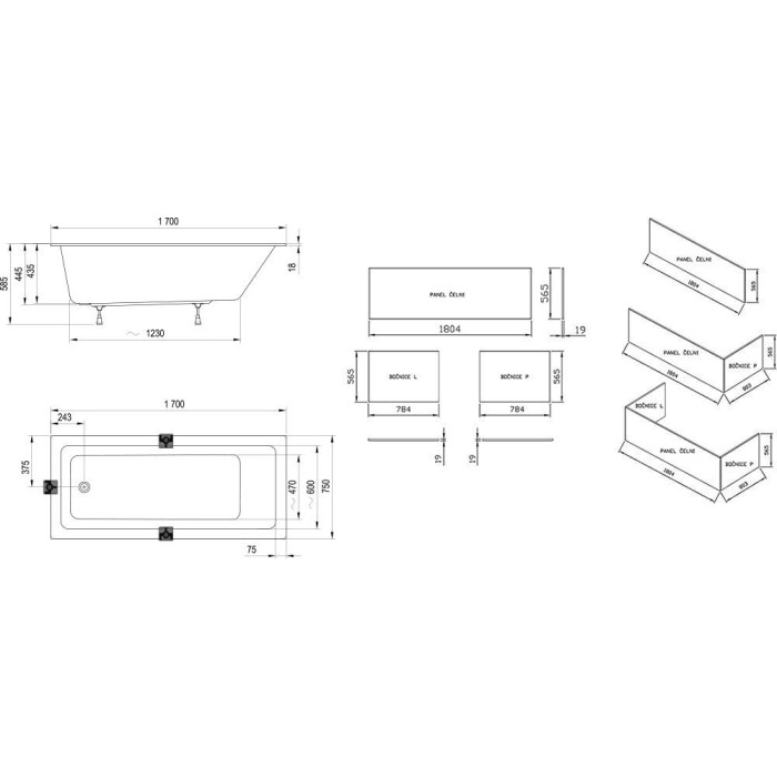 Acrylic rectangular bathtub RAVAK 10° Slim