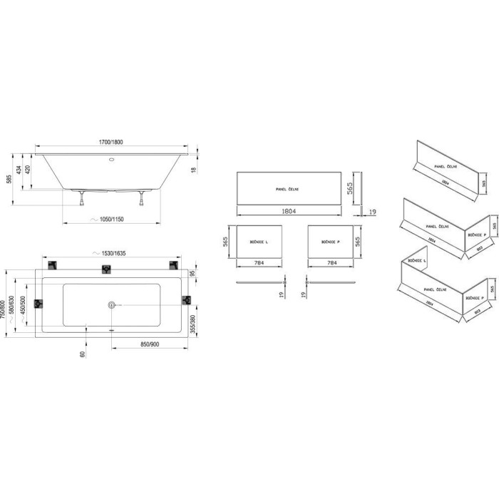 Acrylic rectangular bathtub RAVAK Formy 01 Slim