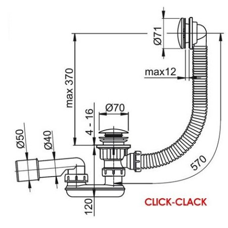 Sifoni vannai RAVAK 570 Click Clack, X01746