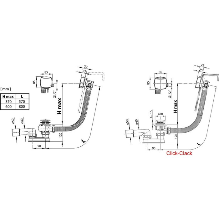 RAVAK bathtub siphon filling the bathtub with water 800 Click Clack, X01505