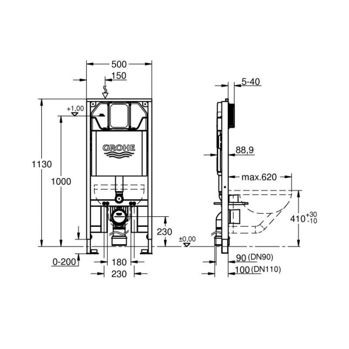 GROHE Rapid SL Slim 88.9 mm concealed toilet (WC) frame set, 39687000