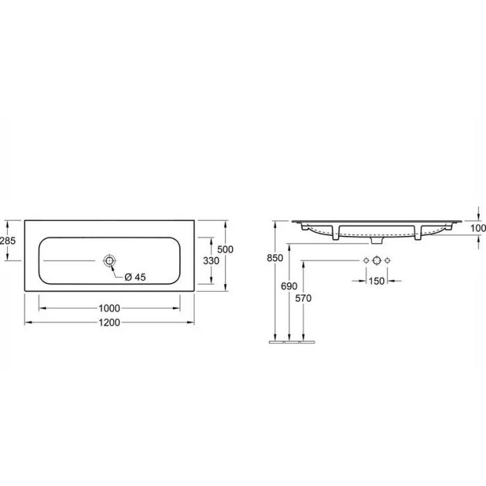 Izlietne VILLEROY & BOCH Finion 1200 x 500 mm
