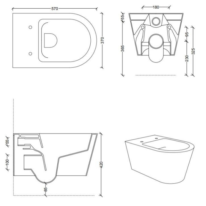 Hanging toilet ALICE CERAMICA Hide Round Rimless with Slim Slow close seat