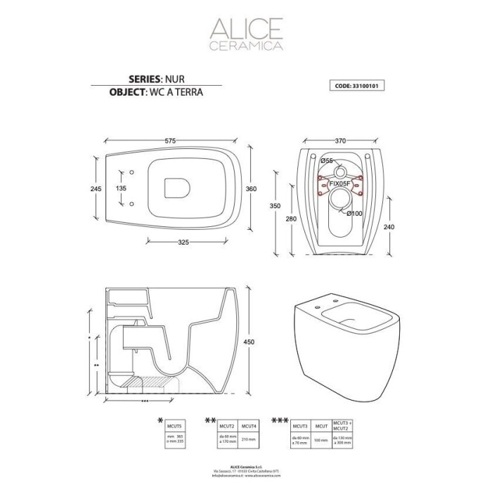 Prezentētais vienības ALICE CERAMICA Nur