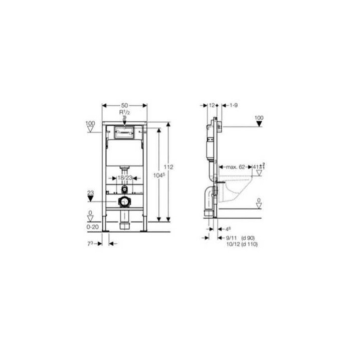 Potinkamā WC rāmja komplekti GEBERIT Duofix Basic UP100 Delta, 458103001