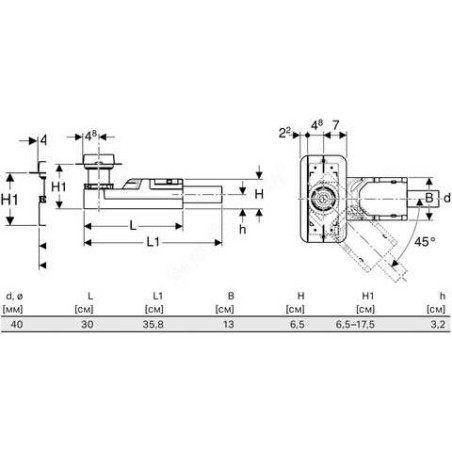 Apakšējā daļa dušas notekai GEBERIT Cleanline DN 40 - H 65-175 mm, 154152001