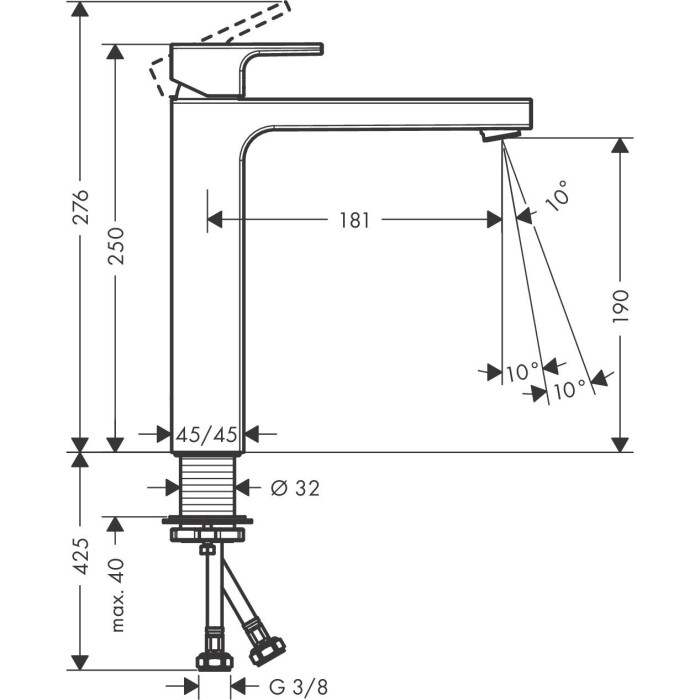 Izlietnes jaucējkrāns HANSGROHE Vernis Shape 190, melns-matēts, 71591670