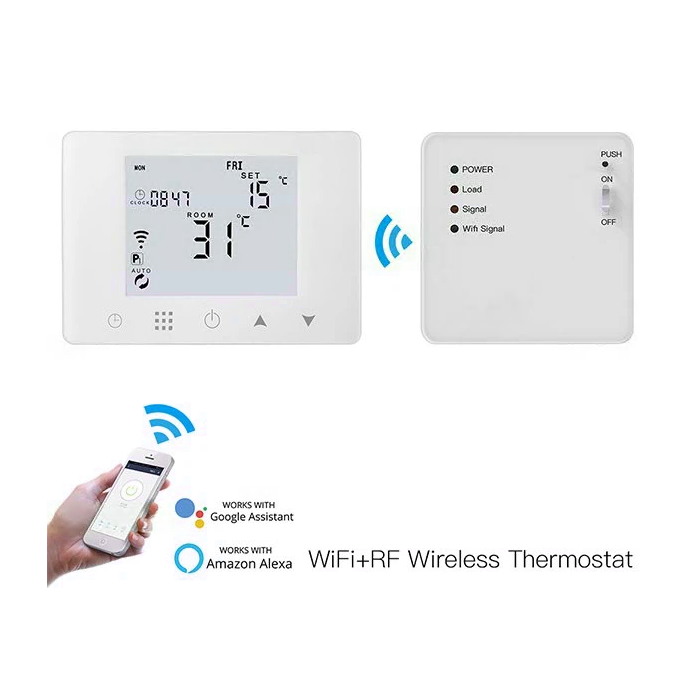 Bezvadu grīdas apsildes vadības komplekti Wi-Fi ar virsmas baltu telpas termostatu