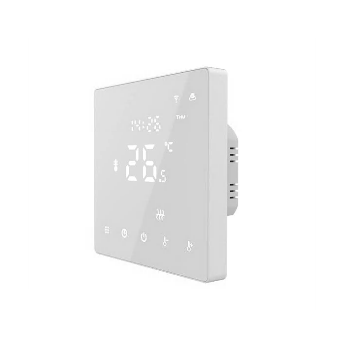 Thin, white in-wall room thermostats