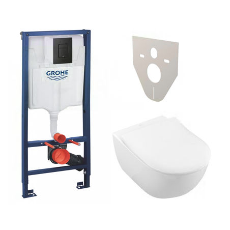 Потолочный унитазный каркас GROHE Solido с черной кнопкой Even + VILLEROY & BOCH Subway 2.0 подвесные унитазные комплекты (6 в 1
