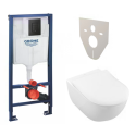 Potinkņa WC rāmja GROHE Solido ar melno pogu Even + VILLEROY & BOCH Subway 2.0 piekārti tualetes komplekti (6 in 1)
