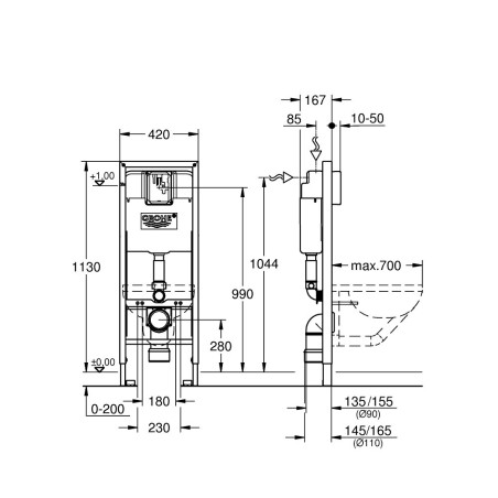 Potinkamais WC rāmis GROHE 42 cm plats, 38675001