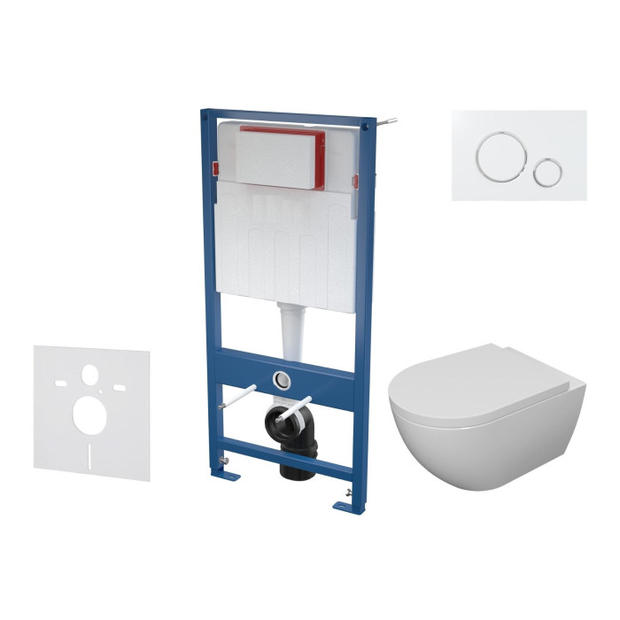 Built-in universal toilet (WC) frame sets EU (4 in 1) + wall-mounted toilet EU Round W3 Rimless with slim Soft Close seat