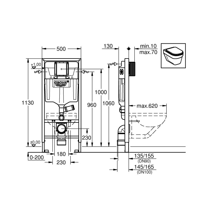 GROHE Euro Ceramic Solido 5 in 1 concealed frame and WC set, 39700000