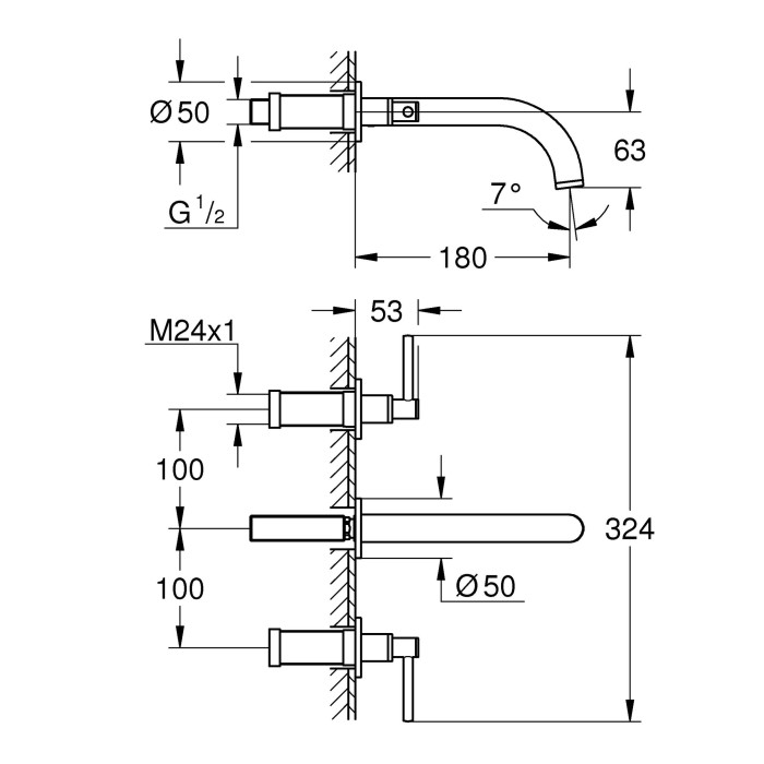 Iebūvējamais maisītājs izlietnei GROHE Atrio 180 mm, 20662000