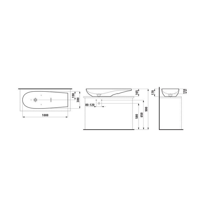Mazgājamais trauks LAUFEN Ilbagnoalessi Matēts-Melns 1000 x 380 mm