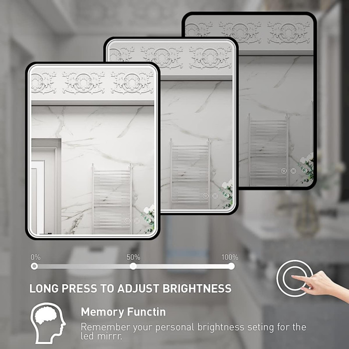 Mirror with LED lighting 60 x 80 cm with black-matte frame