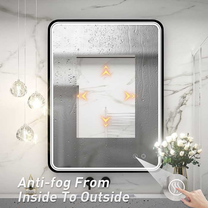 Зеркало с LED подсветкой 60 x 80 см в черно-матовой рамке