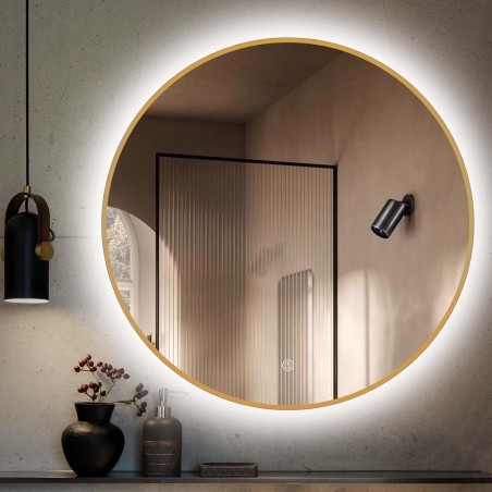 Spogulis ar LED apgaismojumu 60 x 60 cm no bruņota zelta rāmjiem