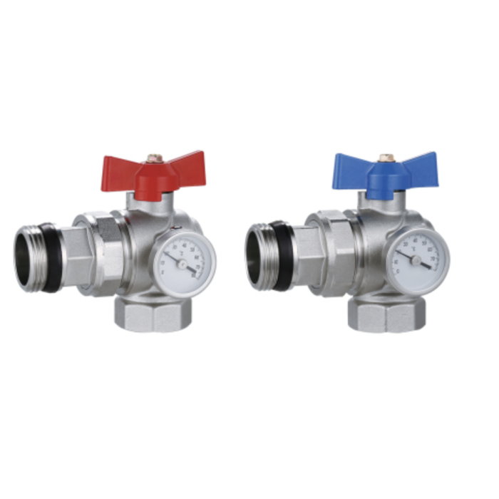 The round valve with a nut is a thermometer, angled 1"" (2 pcs.)