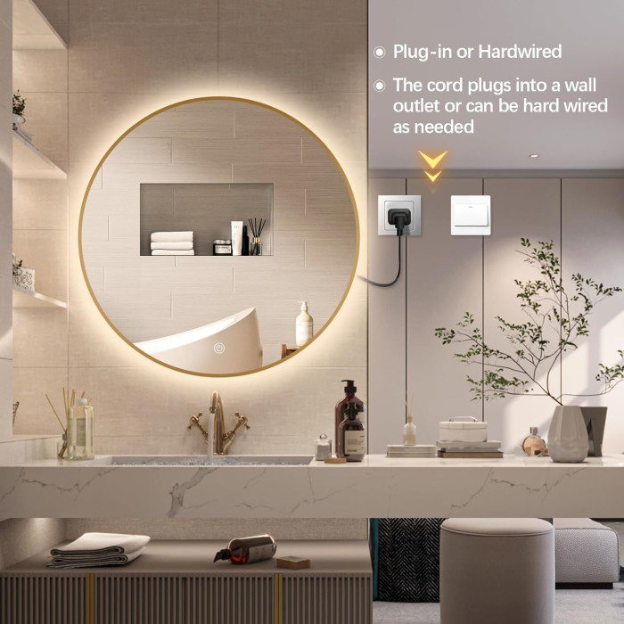 Зеркало с LED подсветкой 60 x 60 см из состаренных золотых рамок