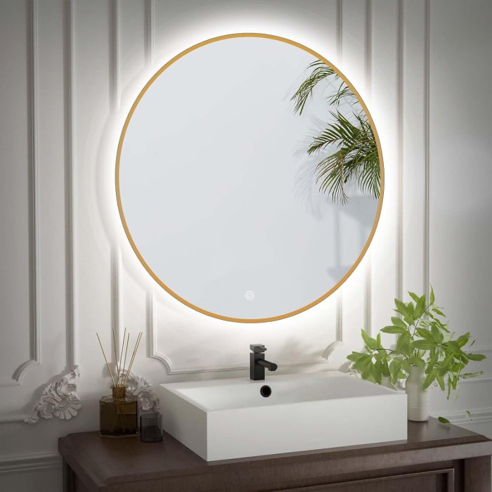 Mirror with LED lighting 60 x 60 cm from brushed gold frames