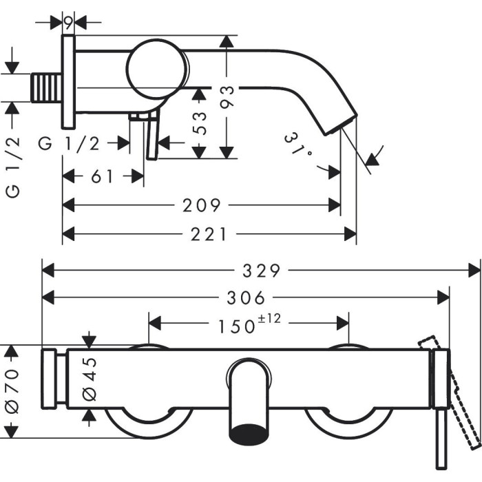 Hansgrohe Tecturis S Bath Mixer, 73422670